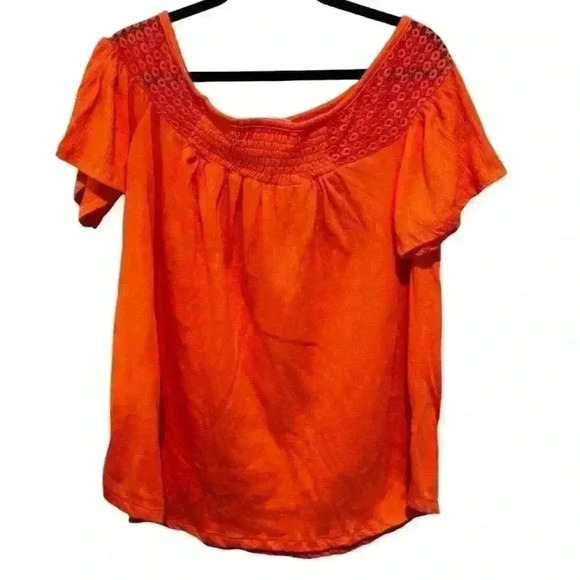 French Laundry Women's Orange Lace Cold Shoulder Blouse Size Medium - Picture 3 of 7